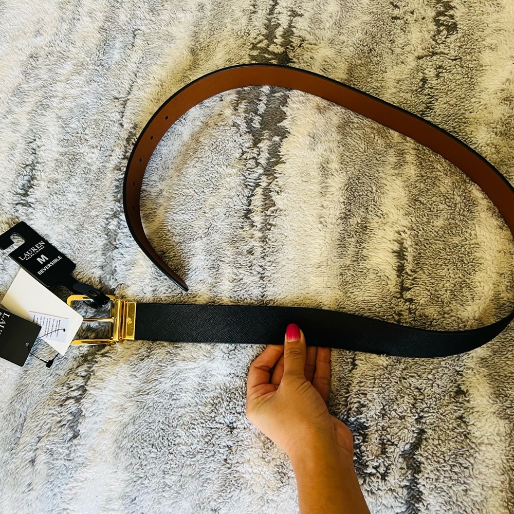 Ralph Lauren Reversible Black and Brown Belt with Gold Buckle